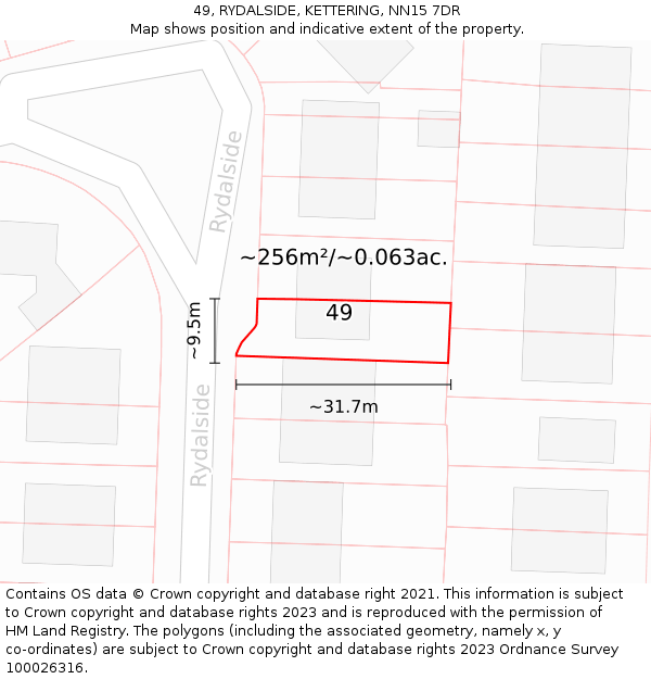 49, RYDALSIDE, KETTERING, NN15 7DR: Plot and title map