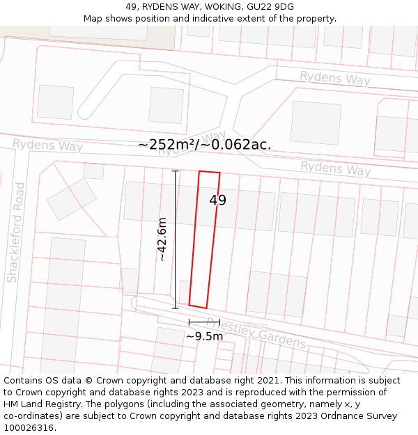 49, RYDENS WAY, WOKING, GU22 9DG: Plot and title map