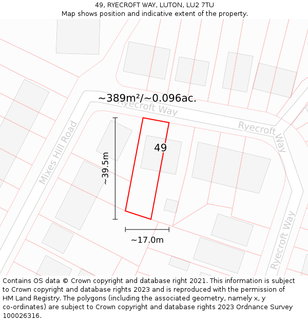 49, RYECROFT WAY, LUTON, LU2 7TU: Plot and title map