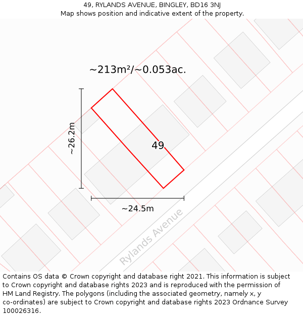 49, RYLANDS AVENUE, BINGLEY, BD16 3NJ: Plot and title map