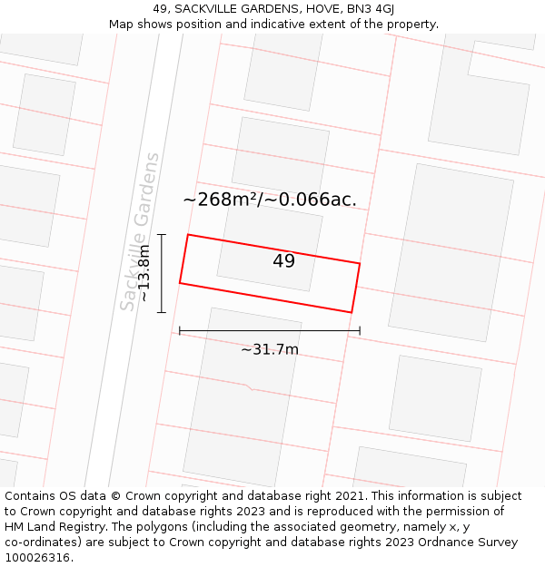 49, SACKVILLE GARDENS, HOVE, BN3 4GJ: Plot and title map