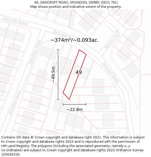 49, SANCROFT ROAD, SPONDON, DERBY, DE21 7EU: Plot and title map