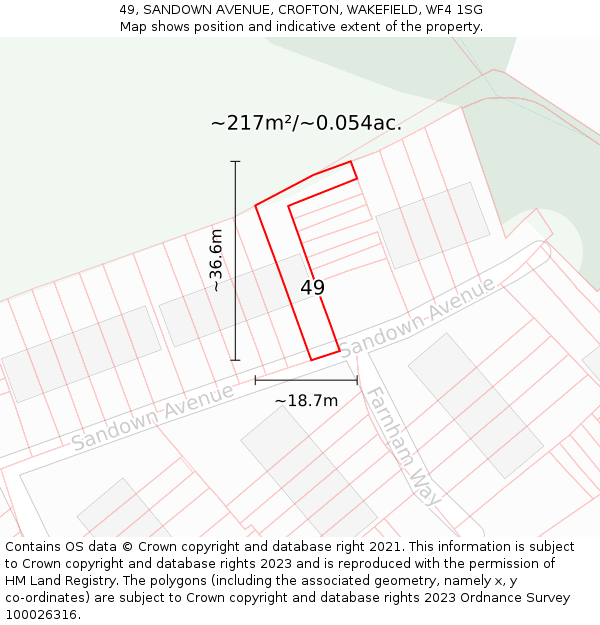49, SANDOWN AVENUE, CROFTON, WAKEFIELD, WF4 1SG: Plot and title map