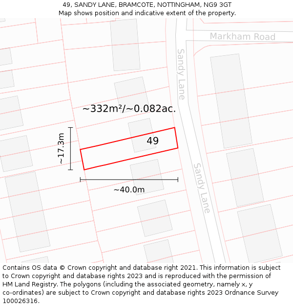 49, SANDY LANE, BRAMCOTE, NOTTINGHAM, NG9 3GT: Plot and title map