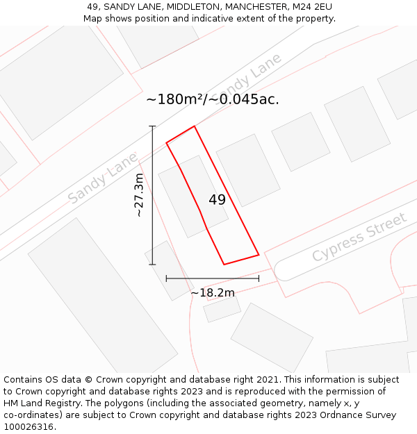 49, SANDY LANE, MIDDLETON, MANCHESTER, M24 2EU: Plot and title map