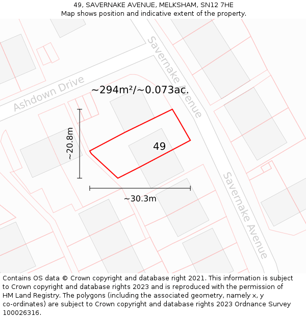 49, SAVERNAKE AVENUE, MELKSHAM, SN12 7HE: Plot and title map