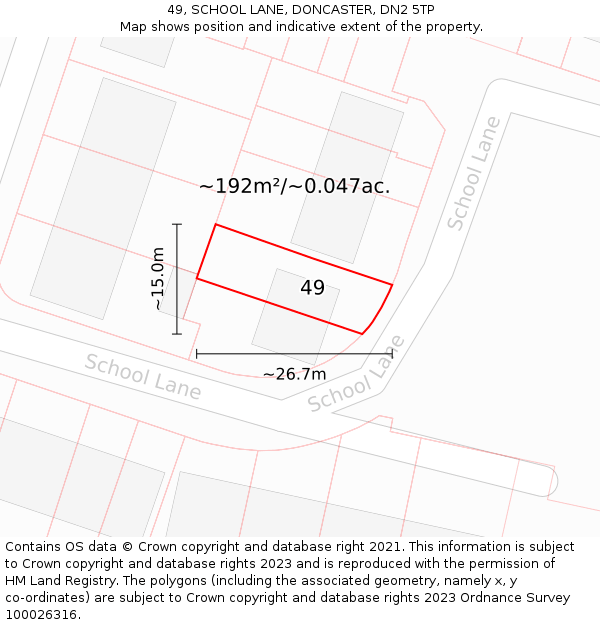 49, SCHOOL LANE, DONCASTER, DN2 5TP: Plot and title map