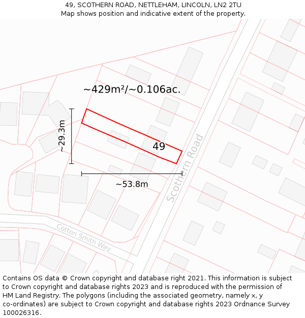 49, SCOTHERN ROAD, NETTLEHAM, LINCOLN, LN2 2TU: Plot and title map