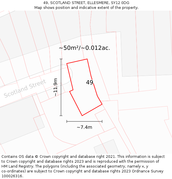49, SCOTLAND STREET, ELLESMERE, SY12 0DG: Plot and title map