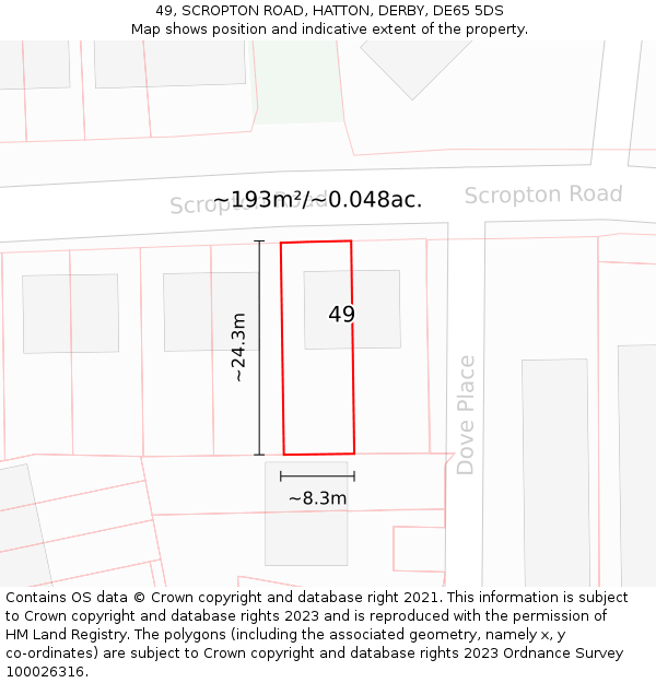 49, SCROPTON ROAD, HATTON, DERBY, DE65 5DS: Plot and title map