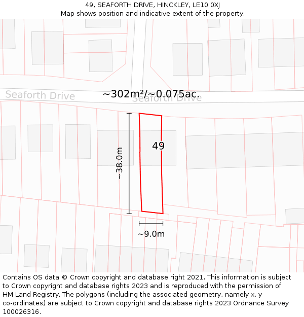 49, SEAFORTH DRIVE, HINCKLEY, LE10 0XJ: Plot and title map