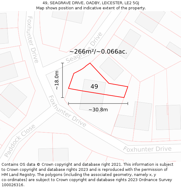 49, SEAGRAVE DRIVE, OADBY, LEICESTER, LE2 5GJ: Plot and title map