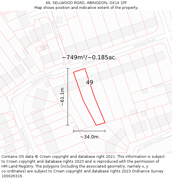 49, SELLWOOD ROAD, ABINGDON, OX14 1PF: Plot and title map