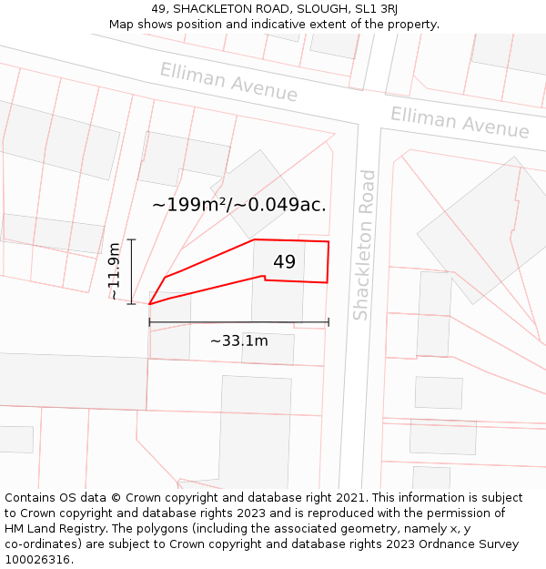 49, SHACKLETON ROAD, SLOUGH, SL1 3RJ: Plot and title map