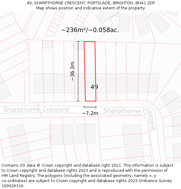 49, SHARPTHORNE CRESCENT, PORTSLADE, BRIGHTON, BN41 2DP: Plot and title map