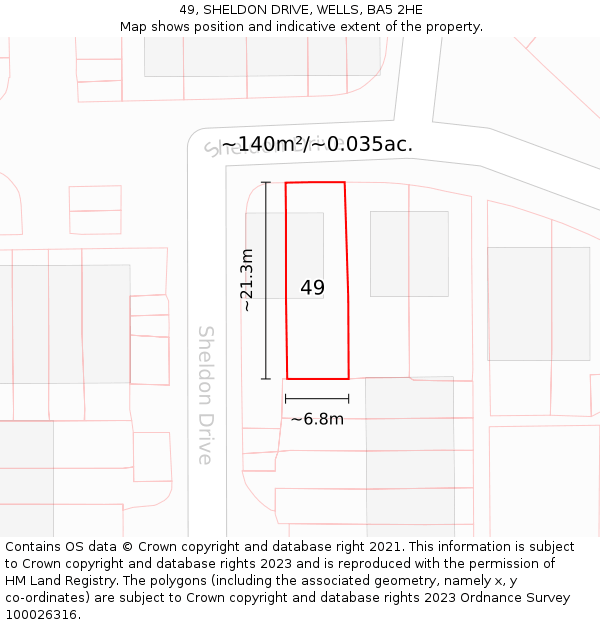 49, SHELDON DRIVE, WELLS, BA5 2HE: Plot and title map