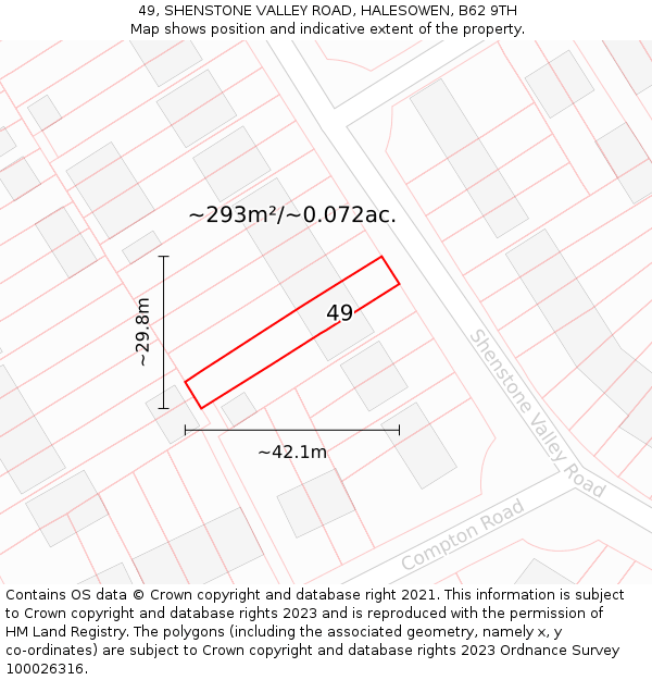 49, SHENSTONE VALLEY ROAD, HALESOWEN, B62 9TH: Plot and title map