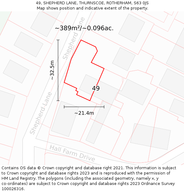49, SHEPHERD LANE, THURNSCOE, ROTHERHAM, S63 0JS: Plot and title map