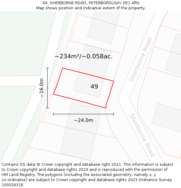 49, SHERBORNE ROAD, PETERBOROUGH, PE1 4RN: Plot and title map