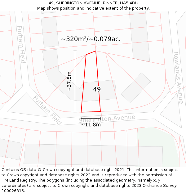 49, SHERINGTON AVENUE, PINNER, HA5 4DU: Plot and title map