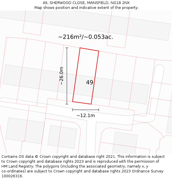 49, SHERWOOD CLOSE, MANSFIELD, NG18 2NX: Plot and title map