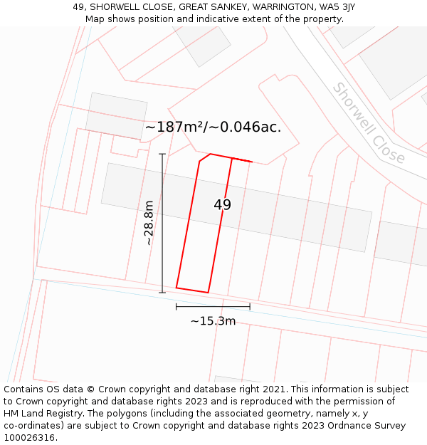 49, SHORWELL CLOSE, GREAT SANKEY, WARRINGTON, WA5 3JY: Plot and title map