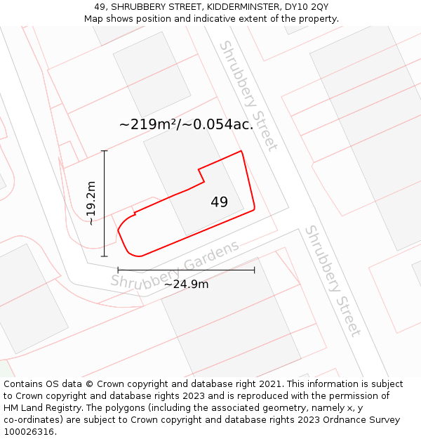 49, SHRUBBERY STREET, KIDDERMINSTER, DY10 2QY: Plot and title map