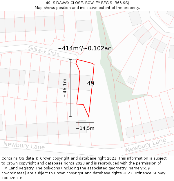 49, SIDAWAY CLOSE, ROWLEY REGIS, B65 9SJ: Plot and title map
