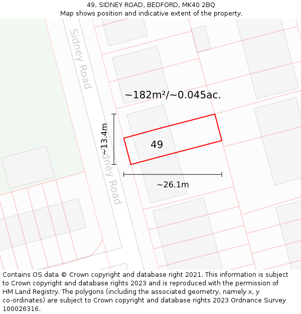 49, SIDNEY ROAD, BEDFORD, MK40 2BQ: Plot and title map