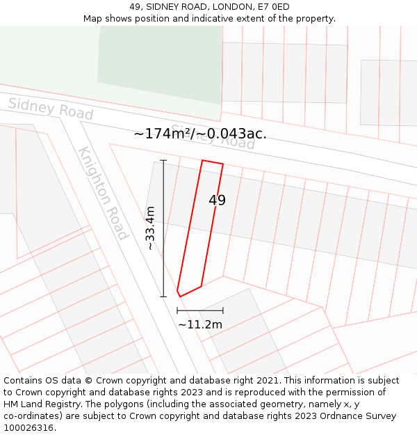 49, SIDNEY ROAD, LONDON, E7 0ED: Plot and title map
