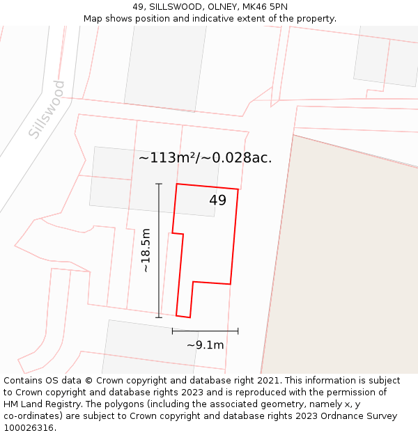 49, SILLSWOOD, OLNEY, MK46 5PN: Plot and title map