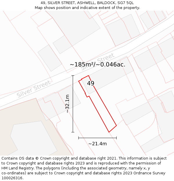 49, SILVER STREET, ASHWELL, BALDOCK, SG7 5QL: Plot and title map