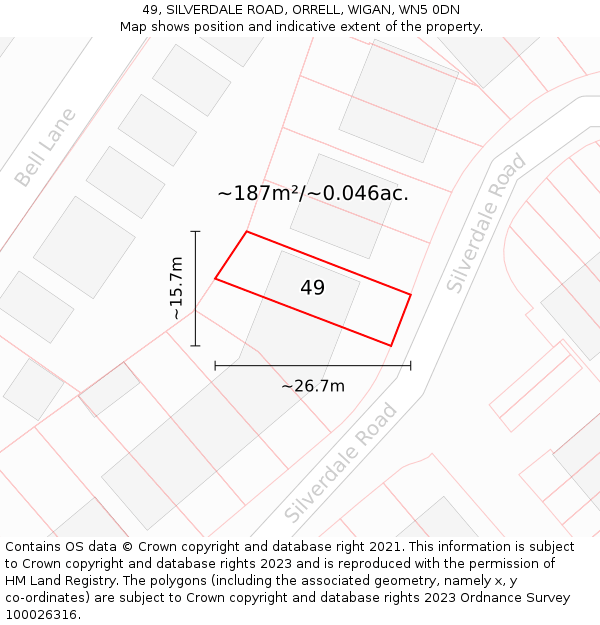 49, SILVERDALE ROAD, ORRELL, WIGAN, WN5 0DN: Plot and title map