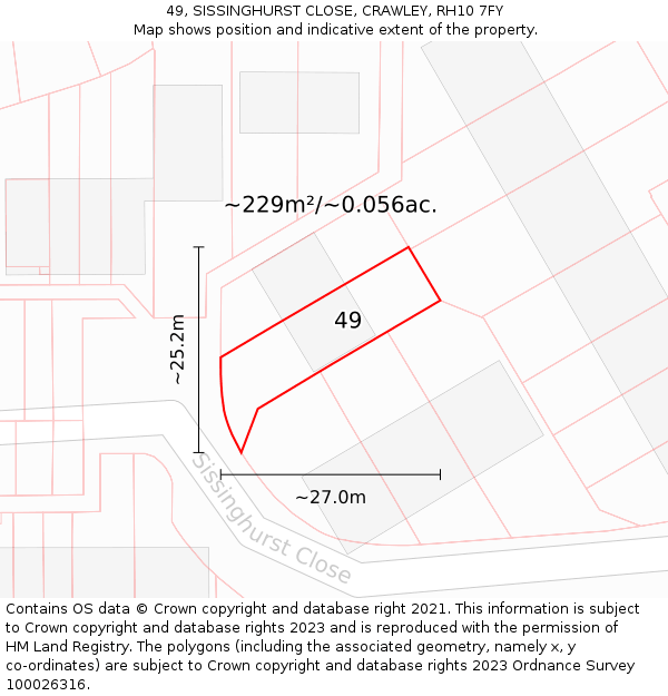 49, SISSINGHURST CLOSE, CRAWLEY, RH10 7FY: Plot and title map