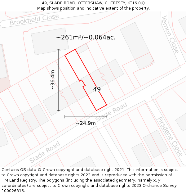 49, SLADE ROAD, OTTERSHAW, CHERTSEY, KT16 0JQ: Plot and title map