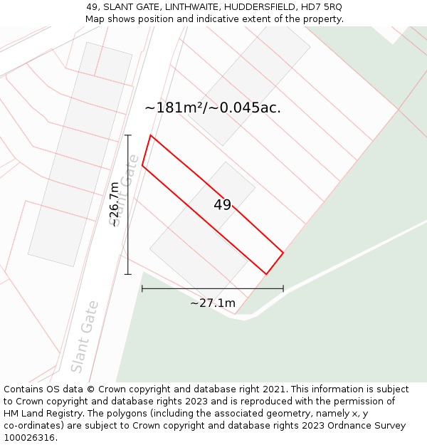 49, SLANT GATE, LINTHWAITE, HUDDERSFIELD, HD7 5RQ: Plot and title map