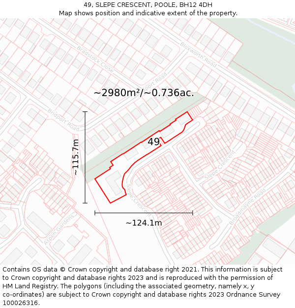 49, SLEPE CRESCENT, POOLE, BH12 4DH: Plot and title map