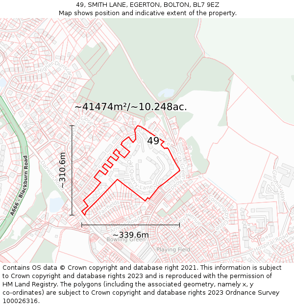 49, SMITH LANE, EGERTON, BOLTON, BL7 9EZ: Plot and title map