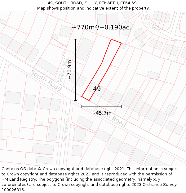 49, SOUTH ROAD, SULLY, PENARTH, CF64 5SL: Plot and title map