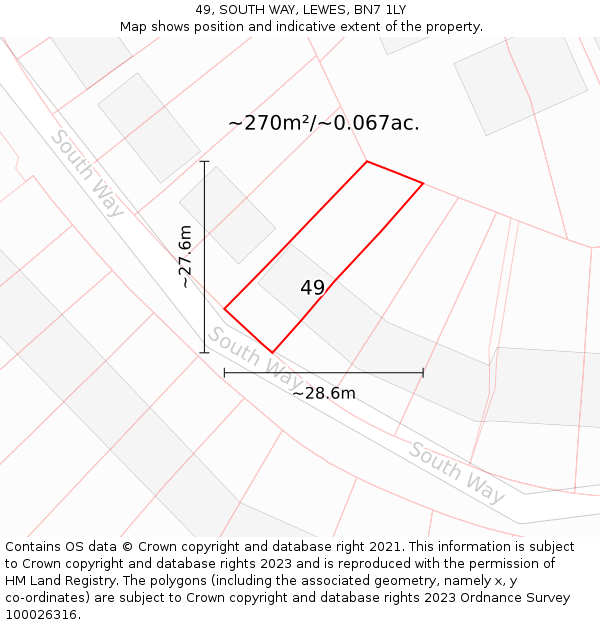 49, SOUTH WAY, LEWES, BN7 1LY: Plot and title map