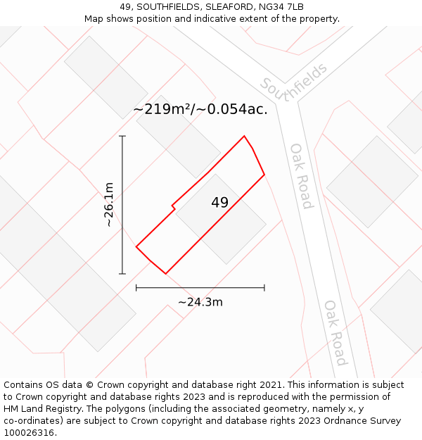 49, SOUTHFIELDS, SLEAFORD, NG34 7LB: Plot and title map
