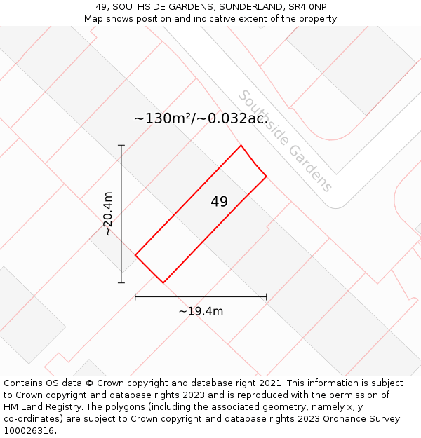 49, SOUTHSIDE GARDENS, SUNDERLAND, SR4 0NP: Plot and title map
