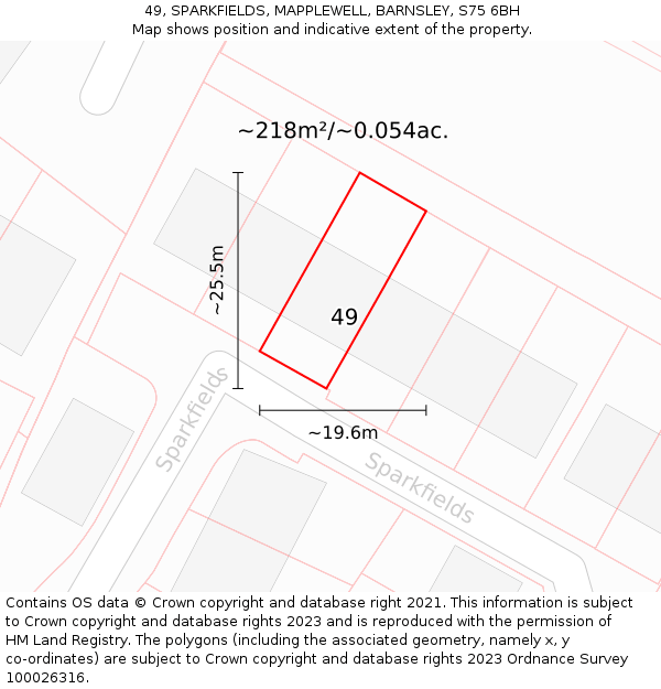 49, SPARKFIELDS, MAPPLEWELL, BARNSLEY, S75 6BH: Plot and title map