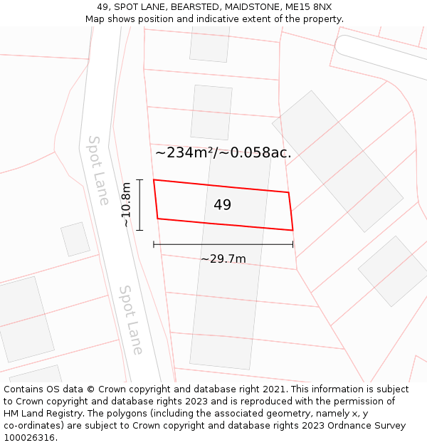 49, SPOT LANE, BEARSTED, MAIDSTONE, ME15 8NX: Plot and title map