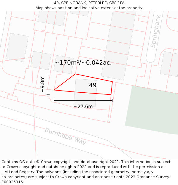 49, SPRINGBANK, PETERLEE, SR8 1FA: Plot and title map