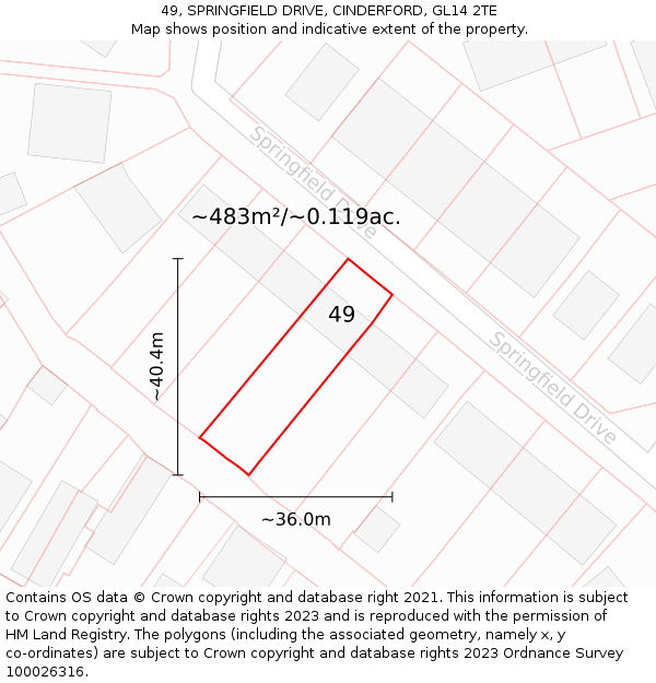 49, SPRINGFIELD DRIVE, CINDERFORD, GL14 2TE: Plot and title map