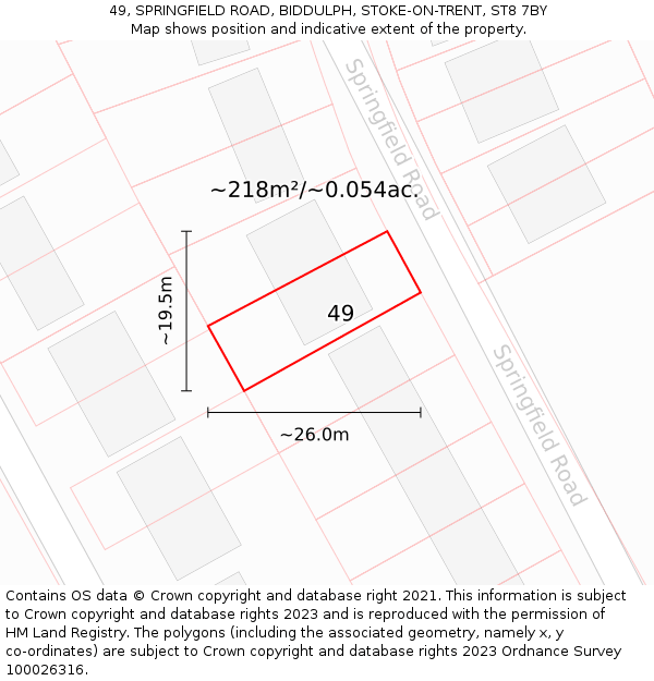49, SPRINGFIELD ROAD, BIDDULPH, STOKE-ON-TRENT, ST8 7BY: Plot and title map