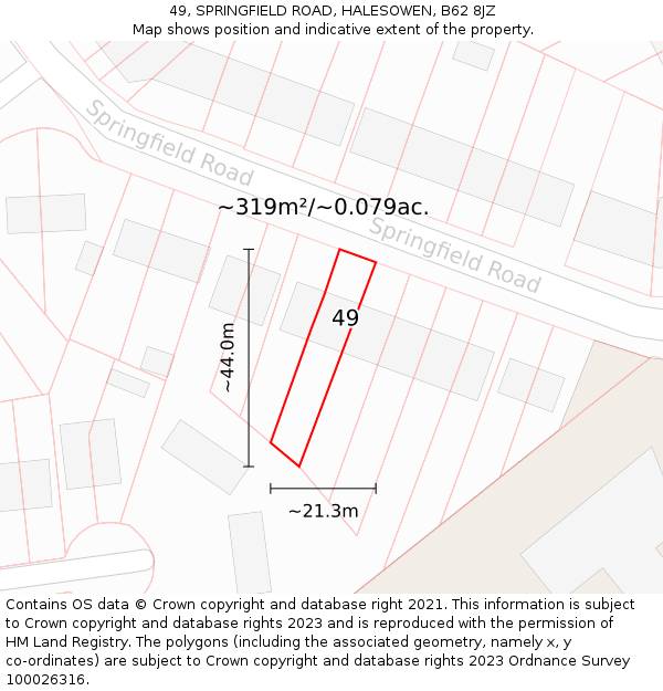 49, SPRINGFIELD ROAD, HALESOWEN, B62 8JZ: Plot and title map