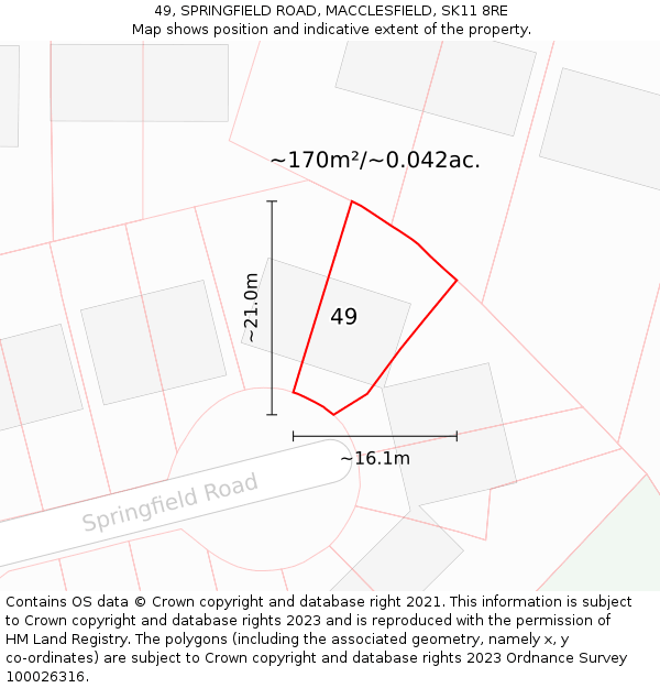 49, SPRINGFIELD ROAD, MACCLESFIELD, SK11 8RE: Plot and title map