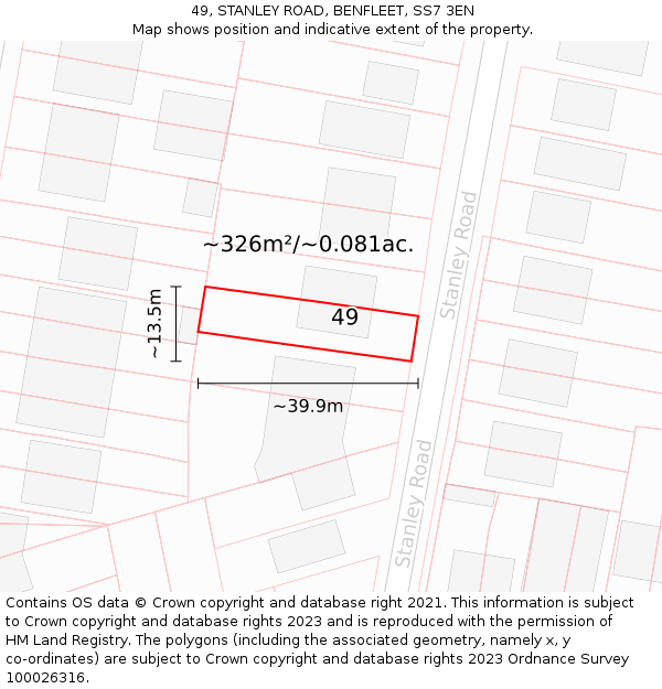 49, STANLEY ROAD, BENFLEET, SS7 3EN: Plot and title map